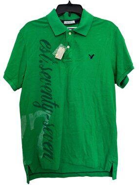 American Eagle Outfitters Green Polo Shirt Large 100% Cotton Mens Casual Short S